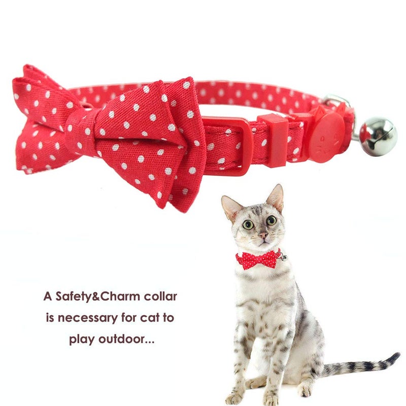 Ximipet Cat Collar Breakaway with Bell and Bow Tie, Plaid Design Adjustable Safety Kitty Kitten Collars(6.8-10.8in) (Red Dots - Image 3